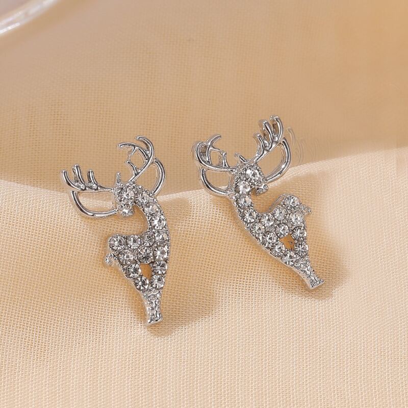 

Rhinestone Deer Stud Earrings, Silver