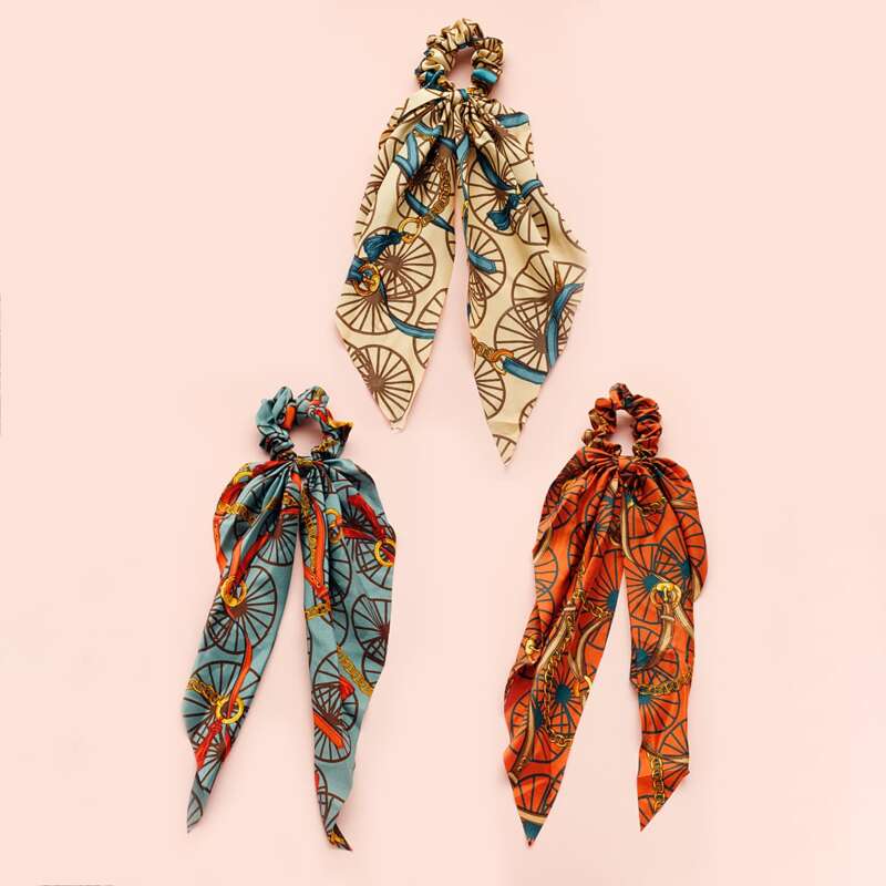 

1pc Random Chain Print Scrunchie Scarf, Multicolor