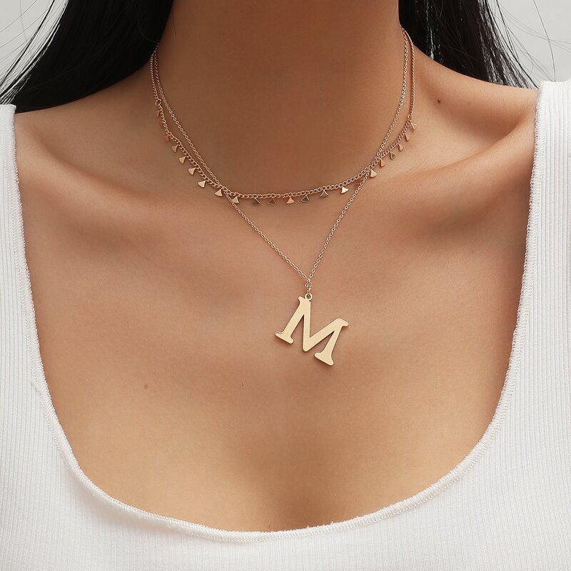 

Letter Charm Layered Necklace, Gold