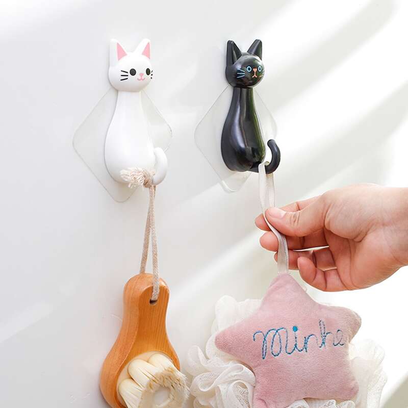 

2pcs Cat Shaped Wall Hook, Multicolor