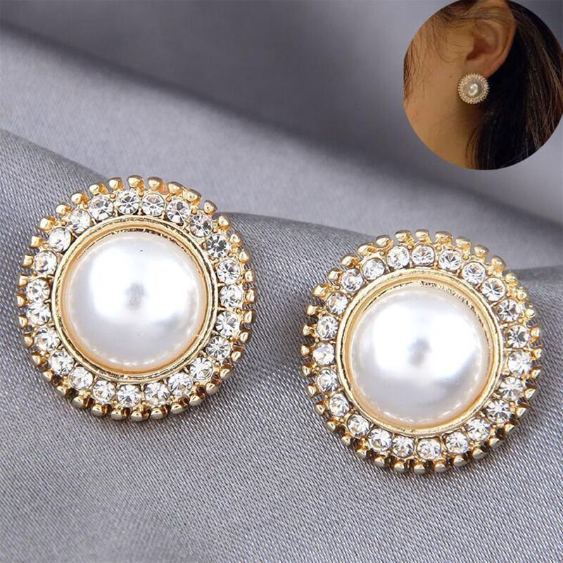 

Faux Pearl & Rhinestone Stud Earrings, White