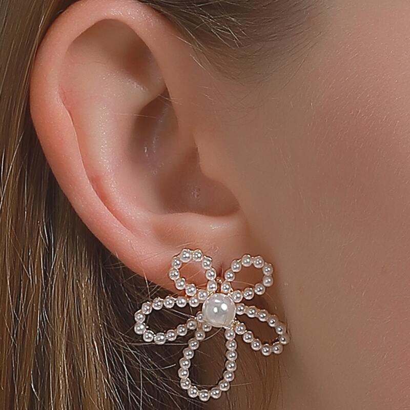 

Faux Pearl Floral Stud Earrings, Gold