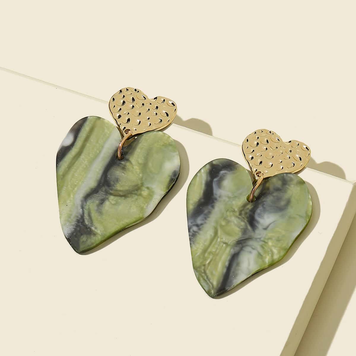 

Heart Charm Drop Earrings, Green