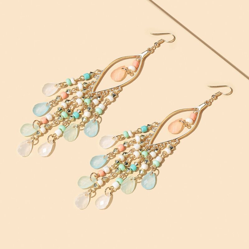 

Bead Tassel Decor Drop Earrings, Multicolor