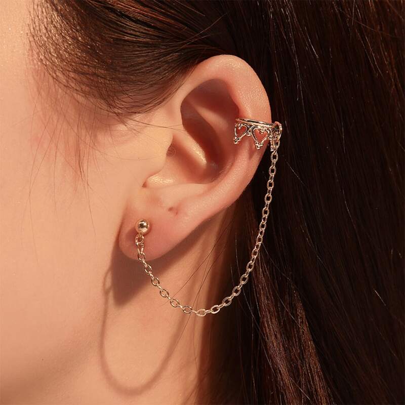 

1pc Heart Chain Ear Cuff, Gold
