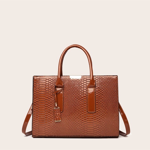 

Crocodile Satchel Bag, Brown