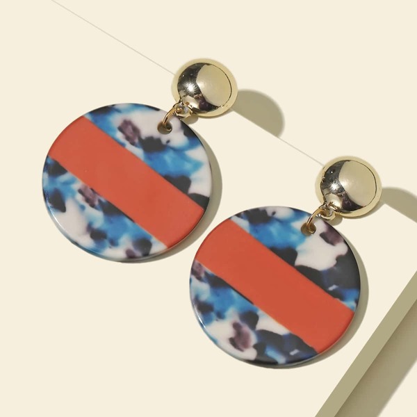 

Colorblock Resin Round Drop Earrings, Multicolor