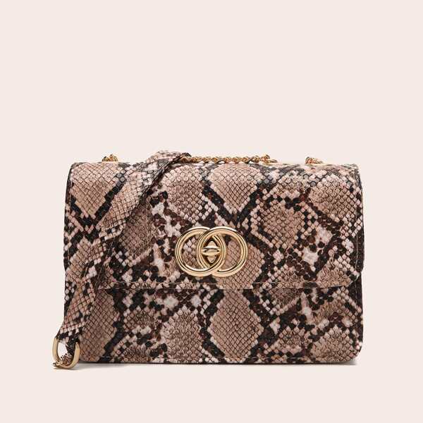 

Snakeskin Print Crossbody Bag, Khaki