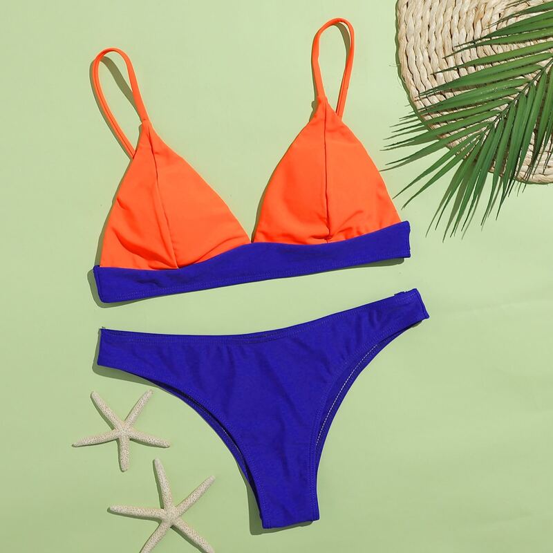 

Colorblock Triangle Bikini Swimsuit, Multicolor