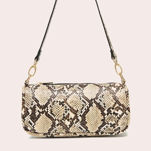 

Snakeskin Print Baguette Bag, Khaki