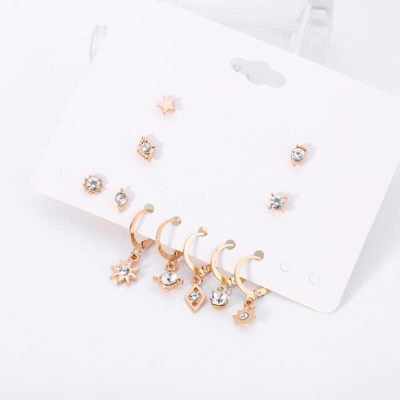 11pcs Rhinestone Earrings Set, Gold