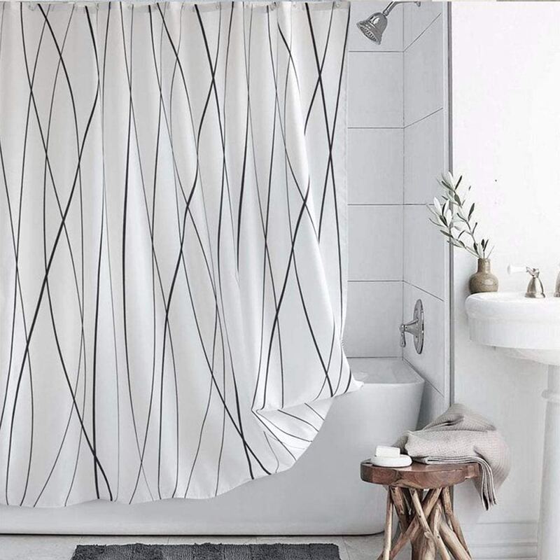 

Graphic Print Shower Curtain, White