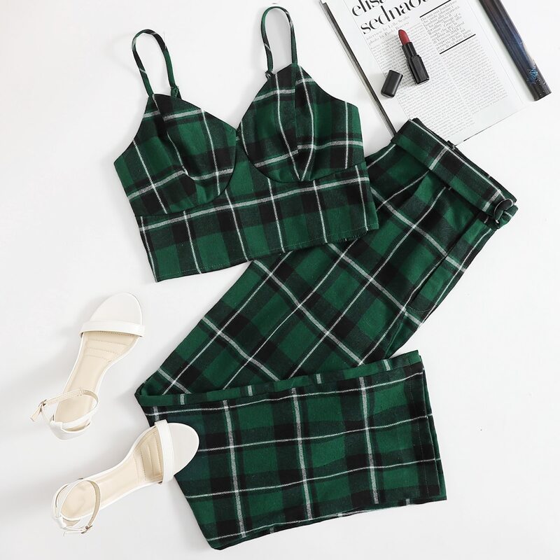 

Plaid Crop Cami & Pants, Multicolor
