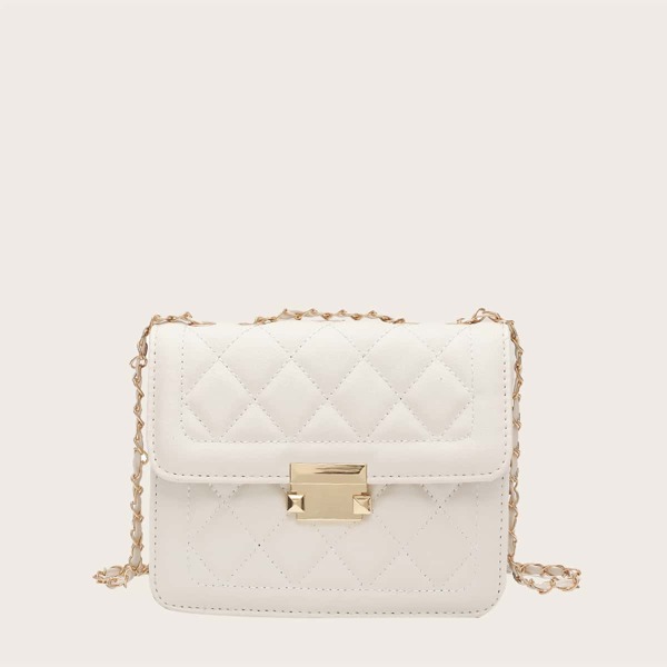 

Girls Quilted Chain Crossbody Bag, Beige