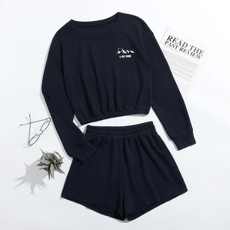 

Letter Graphic Lounge Set, Navy blue