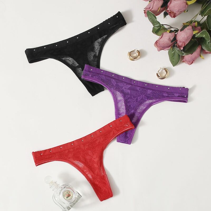

3pack Rhinestone Detail Panty Set, Multicolor