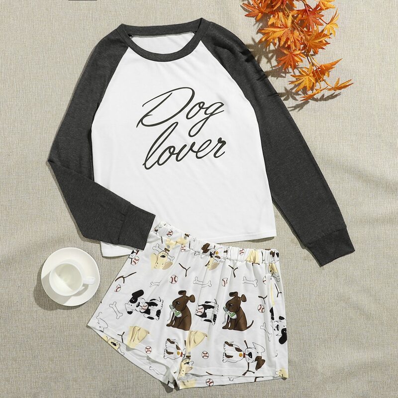 

Cartoon Print Shorts PJ Set, Multicolor