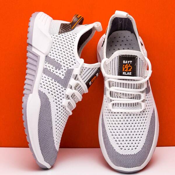 

Men Chinese Letter Graphic Lace Up Decor Knit Sneakers, Grey