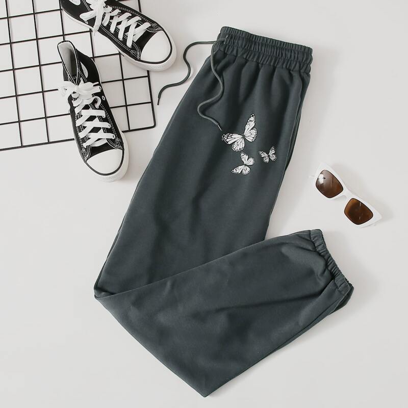 

Butterfly Graphic Drawstring Sweatpants, Dark grey