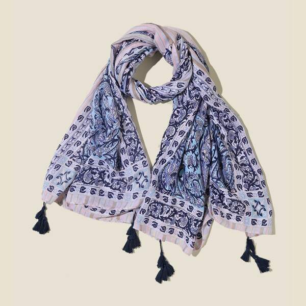 

Tassel Detail Flower Print Scarf, Multicolor