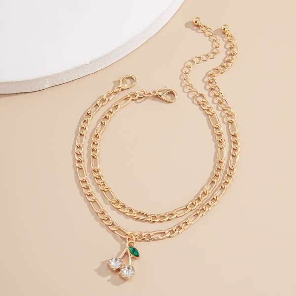 

2pcs Cherry Charm Bracelet, Gold