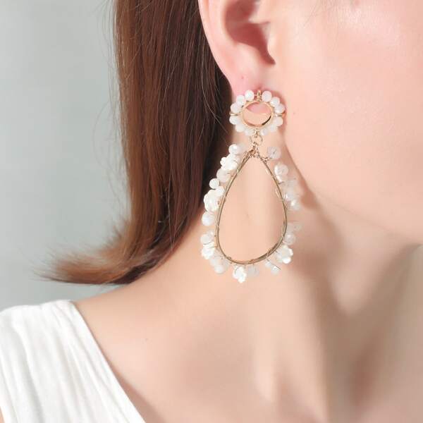 

Crystal Decor Water Drop Earrings, White