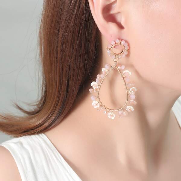 

Crystal Decor Water Drop Earrings, Pink
