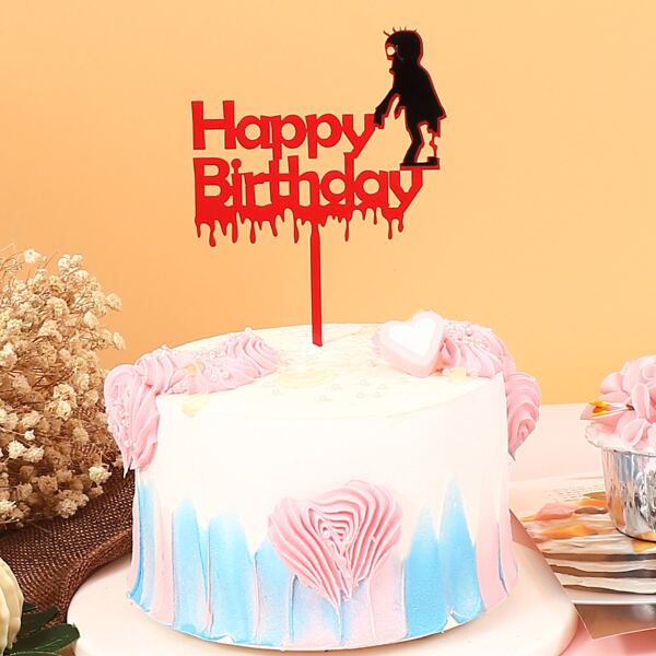 

1pc Halloween Slogan Cake Topper, Red