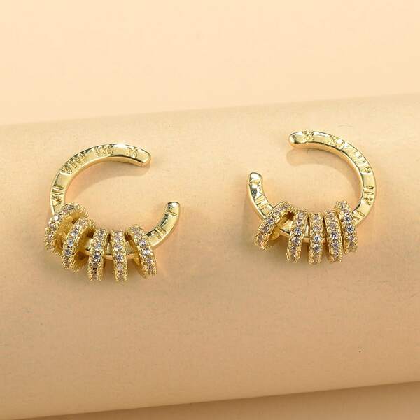 

Rhinestone Detail Cuff Ring Design Stud Earrings, Gold