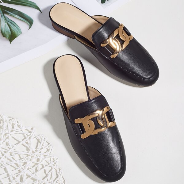 

Metal Decor Loafer Mules, Black