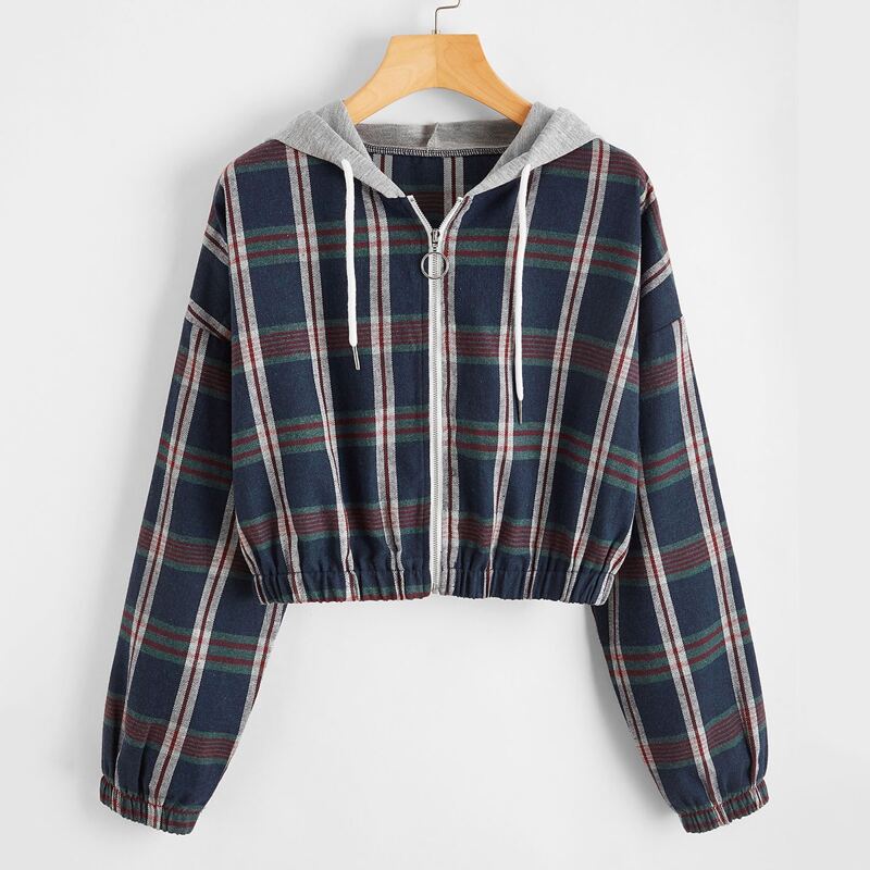 

Plaid Zip Up Crop Jacket, Multicolor