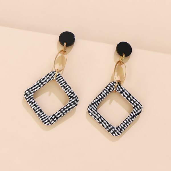 

Plaid Square Drop Earrings, Grey