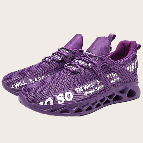 

Men Letter Graphic Knit Chunky Sneakers, Violet purple