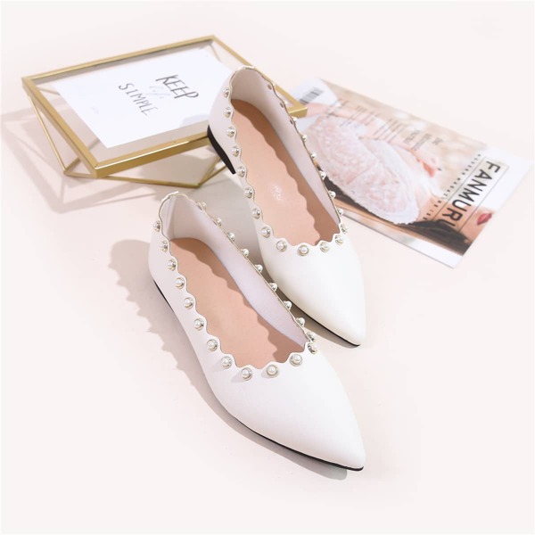 

Faux Pearl Decor Flats, White