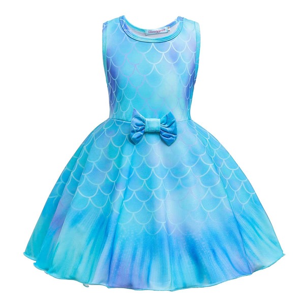 

Toddler Girls Tie Dye And Fish Scales Print Bow Front Dress, Blue
