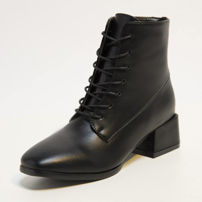 

Lace-up Front Ankle Boots, Black