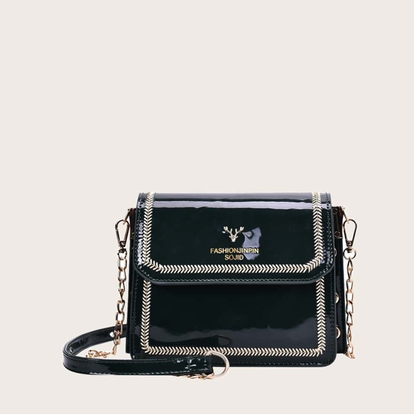 

Embroidered Detail Patent Crossbody Bag, Green