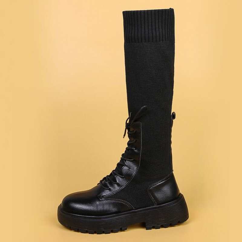 

Lace-up Front Sock Boots, Black