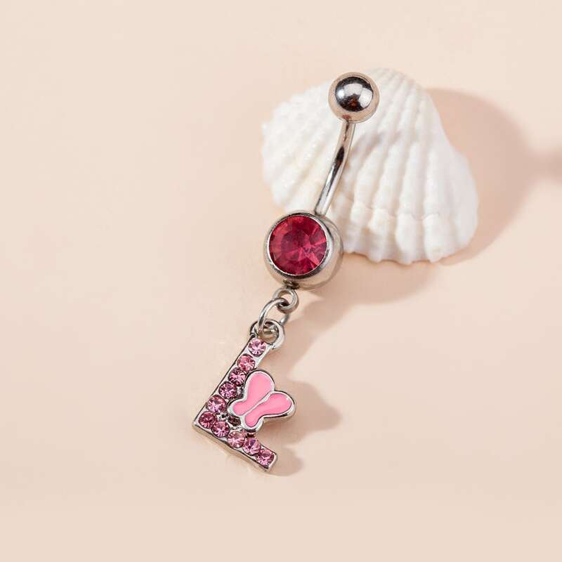 

Rhinestone Decor Belly Ring, Pink