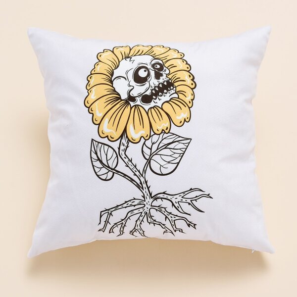 

Skull Print Cushion Cover Without Filler, White