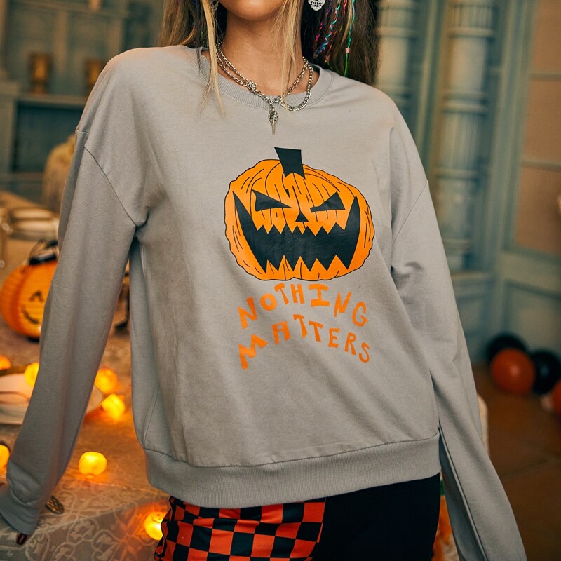 

Halloween Pumpkin Graphic Sweatshirt, Light grey