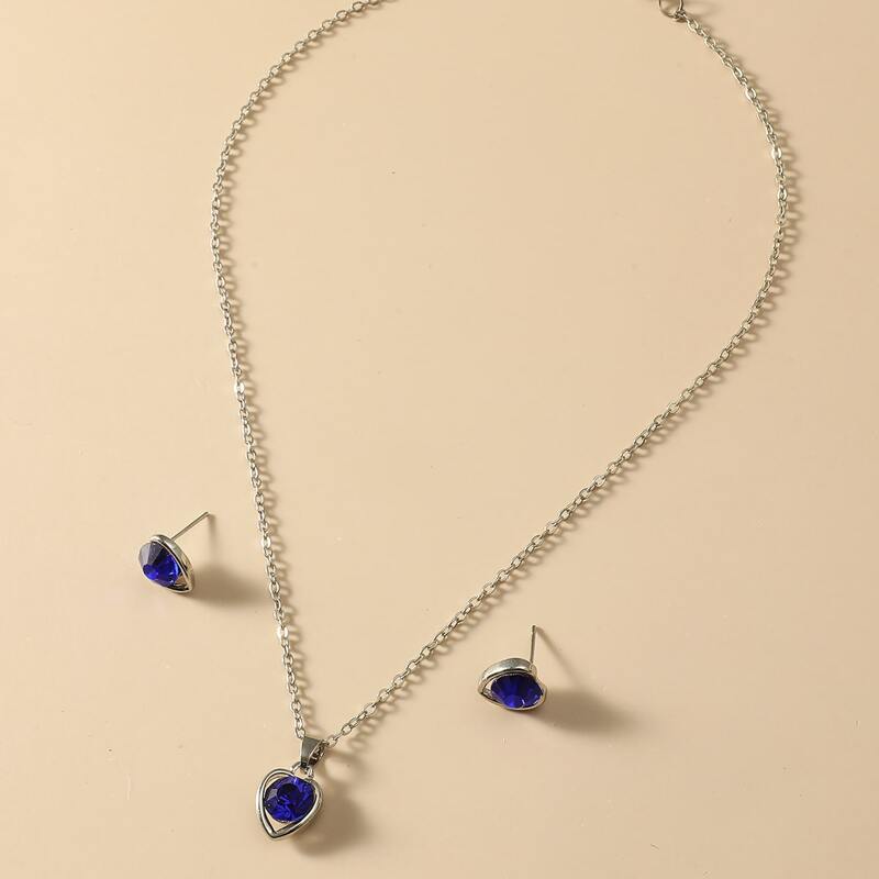 

3pcs Rhinestone Decor Jewelry Set, Blue