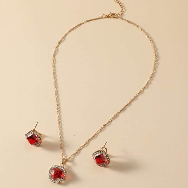 

3pcs Rhinestone Decor Jewelry Set, Red