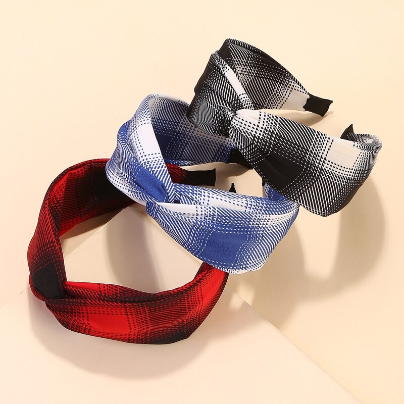 

3pcs Plaid Twist Hair Hoop, Multicolor