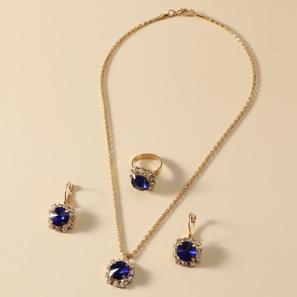 

4pcs Rhinestone Decor Jewelry Set, Blue