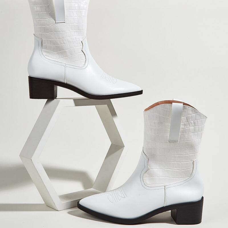 

Point Toe Crocodile Ankle Boots, White