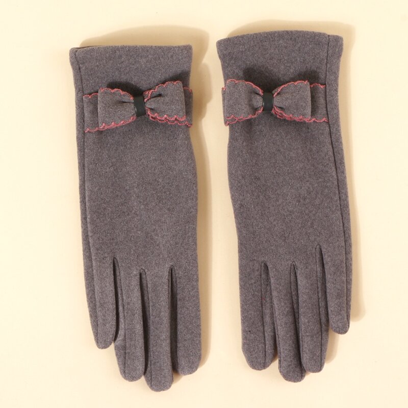 

Bow Decor Gloves, Grey