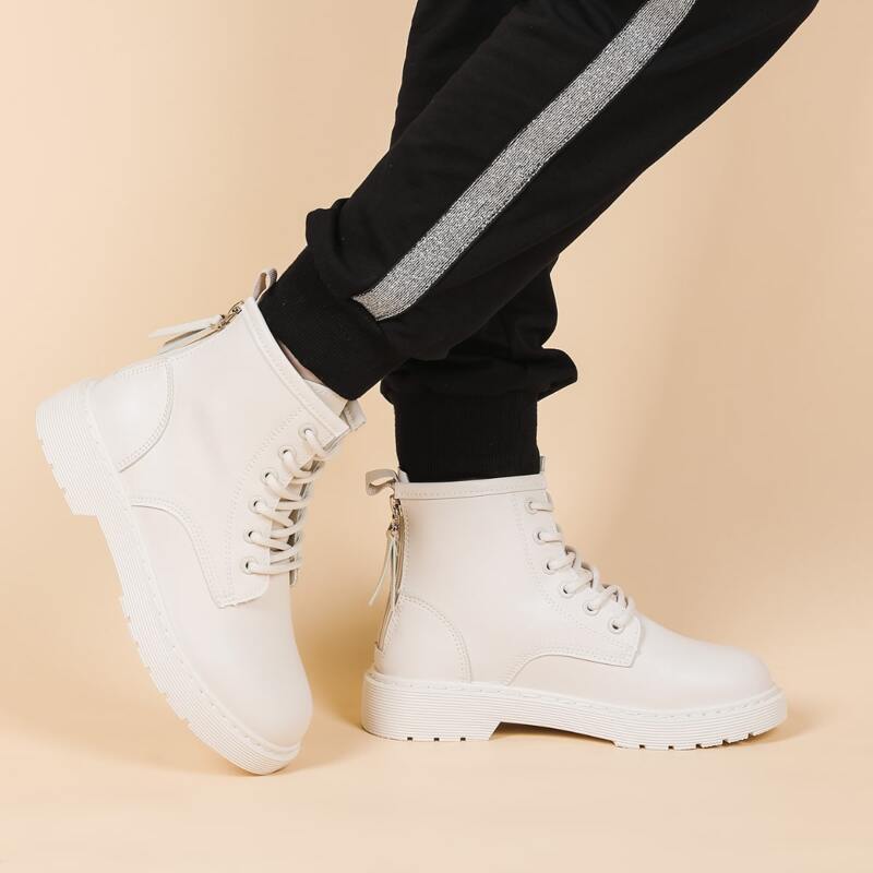 

Minimalist Lace-up Front High Top Sneakers, Beige