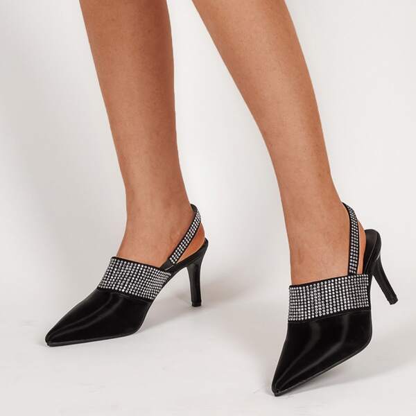 

Rhinestone Decor High Heel Pumps, Black