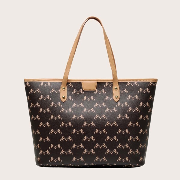 

Horse Graphic Tote Bag, Coffee brown